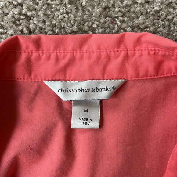 Christopher & Banks coral button down 3/4 sleeve shirt - size M - Picture 3 of 5